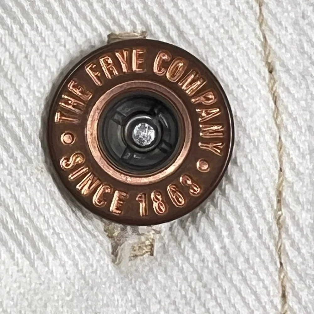 NWOT Frye Off White Button-Up Denim Dress Side Pockets Copper Button Size Large - Picture 6 of 10